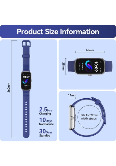 Geeroyoo JZR-GY Nabız Uyku Takibi Ip68 Adım Ve Kalori Sayar Spor Koyu Mavi Akıllı Saat (İthalatçı Garantili)