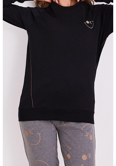 Arnetta 2180 Smile Siyah Kadın Uzun Kol Pijama Takım Siyah