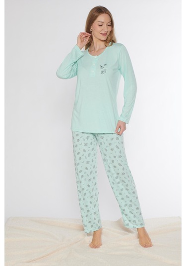 Uzun Kol Pijama Takımı Viskon Alperi 790-77 Mint