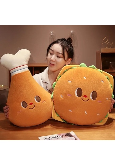 Zyzqstore Kızarmış Tavuk Burger Peluş Oyuncak, Süper Yumuşak, Çok Renkli, Tam Peluş Burger Çok Renkli