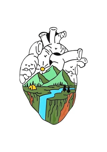 Orman Desenli Kalp Şeklinde Medikal Broş P0675 Çok Renkli