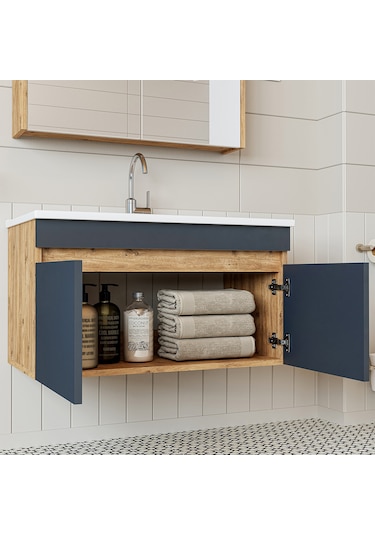 Roomart Lavabolu Atlantik - Antrasit Mdf 85 Cm Banyo Dolabı Takım Atlantik - Antrasit