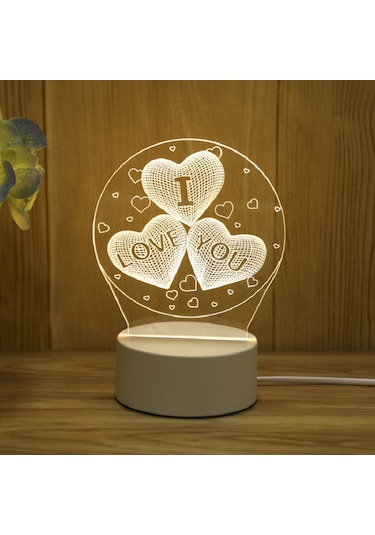 3d Gece Lambası Usb Renkli Uzaktan Kumanda - Three Hearts Diğer