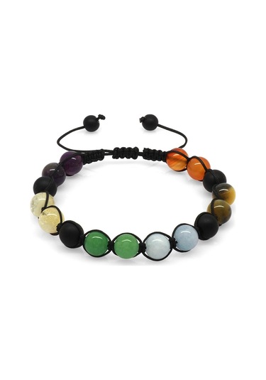 Tesbihane Makrome Örgülü Küre Kesim Multicolor Doğaltaş Kombinli Kadın-erkek Başarı Bilekliği 2li Set Çok Renkli
