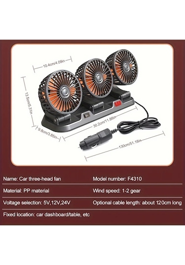 Dashanshop 3 Başlıklı Usb Araç Vantilatörü Hava Sirkülasyonu Usb Şarj Plaka Aromaterapi Tablet