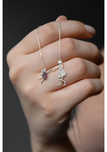 Papatya Silver 925 Ayar Kadın Anne ve Kız Çocuk Model Rodyum Kaplama Gümüş Kolye