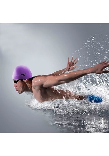 Dm Saf Renk Stili Elastik Silikon Yüzme Bonesi - Sc309 Mor Yüzme Şapkası Mor