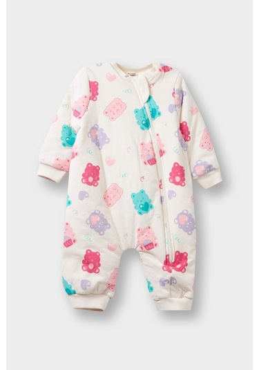 Defacto Kız Bebek 1,6 Tog Elyaf Desenli Uzun Kollu Fermuarlı Tulum F3565a525wner233 Ekru