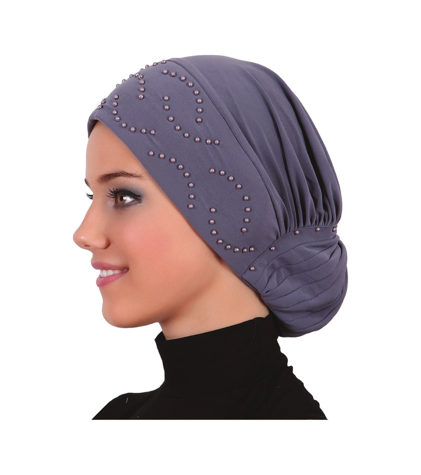 Topuzlu Koyu Gri Hazır Türban Tesettür Bone Koyu Gri