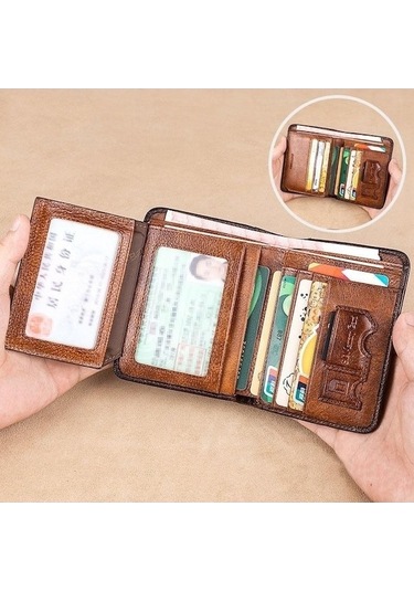 Createtech Bosphorusboutique Vintage Tutucu Kredi Kartı Cüzdan, Rfıd Korumalı Kahverengi Erkekler İçin Kahverengi