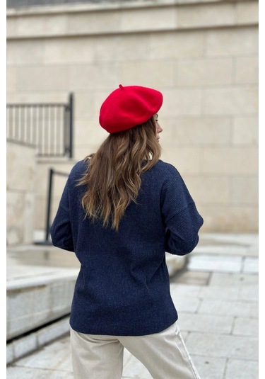 Kadın Laci Yumuşak Dokulu Düğmeli Triko Kazak, Uzun Kol, Regular Kesim, Standart Boy. Lacivert