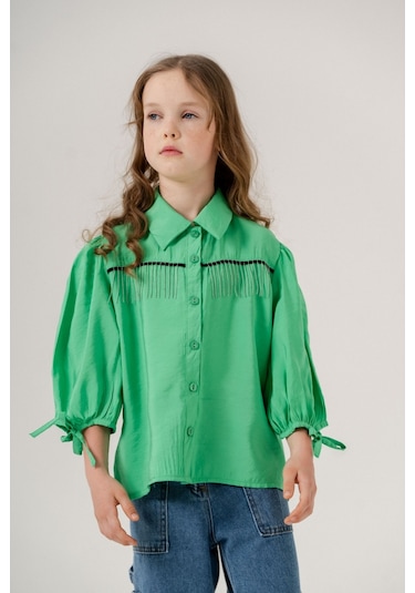 Kız Çocuk Taş Püsküllü Gömlek 3124 Yeşil