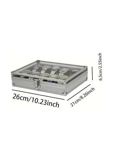 12 Yuvalı Mücevher Saati Ekran Saklama Kutusu Dikdörtgen Alüminyum Alaşımlı Saat Kutusu Tutucu Özellikleri: 26 21 6.7cm