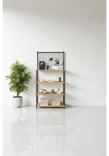 Çevir Kur Atlantik Çam 4 Raflı Kahve Köşesi Dolabı Mutfak Düzenleyici, Stand, 71x167x35 Cm Atlantik Çam