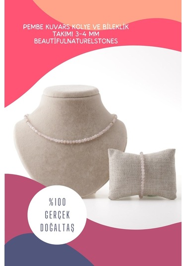 Pembe Kuvars Doğaltaş Kolye Pembe Kuvars Bileklik Hediyeli Pembe