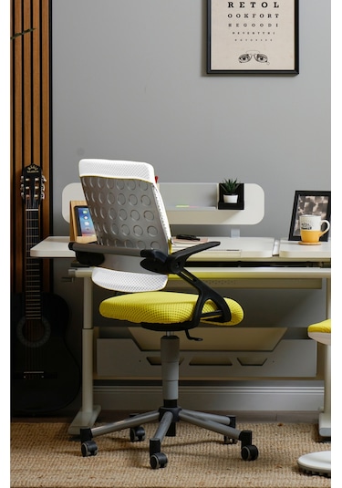 Creo Mobili Yükseklik Ayarlı Vega Plus Çalışma Sandalyesi, Ofis Ve Bilgisayar Koltuğu Beyaz/sarı Gri