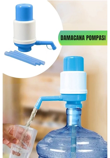 Basmali Damacana Su Pompası Manuel El Pompası - Elektriksiz Beyaz - Mavi