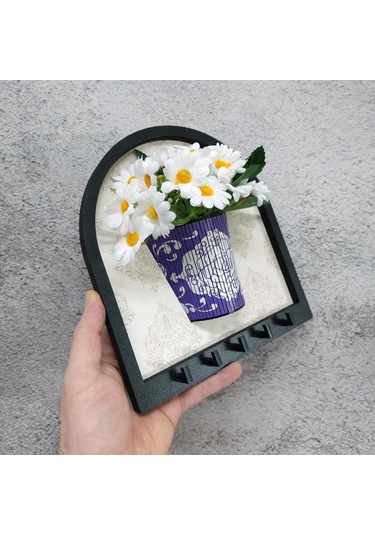 Ahşap Motifli Mor Saksı İçinde Beyaz Yapay Papatyalar Askılık Duvar Dekoru Diğer