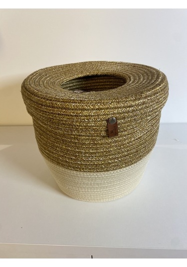 Patrick Jüt Hasır Görünümlü Çöp Kovası, Dekoratif Sepet, Kağıt Çöpü Sepeti Hasır