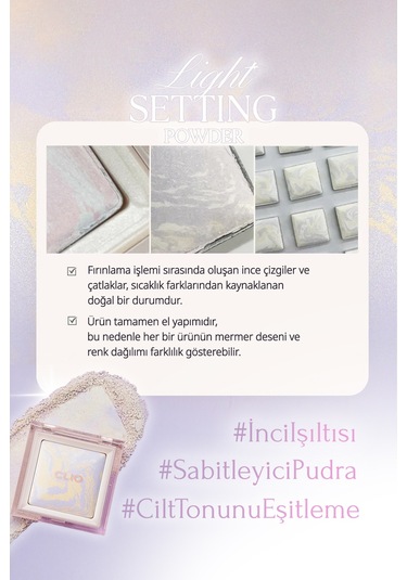 Ton Eşitleyici & Sabitleyici, İnce Yapılı, Işıltılı Pudra Clıo Light Setting Powder 01 Lavender Wave 01 Lavender Wave