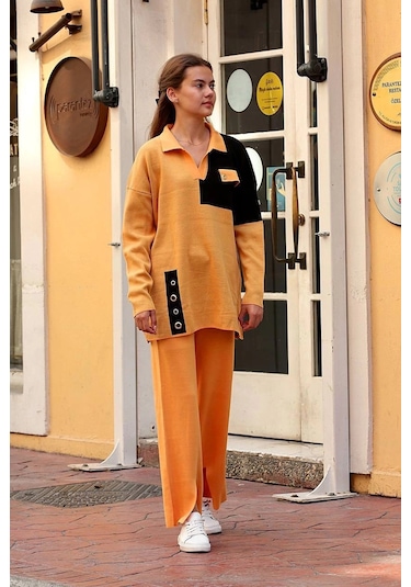 Kuş Gözü Triko Takım Hardal Hardal