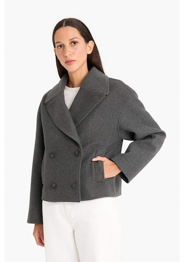 Defacto Regular Fit Düğmeli Crop Kaşe Kaban E8646ax25auar222 Antrasit Defacto Regular Fit Düğmeli Crop Kaşe Kaban E8646ax25auar222 Antrasit