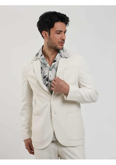 Dufy Bej Erkek Slim Fit Düz Mono Yaka Casual Ceket - 104432-bej Bej