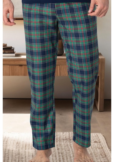 Mecit 3004 Lacivert Ekoseli Erkek Tek Alt Pijama Lacivert