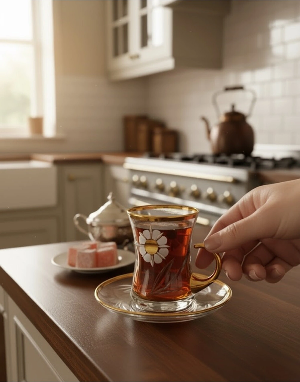 Kulplu Papatya Tabaklı Petek 12 Parça 6 Kişilik Çay Takımı Sarı