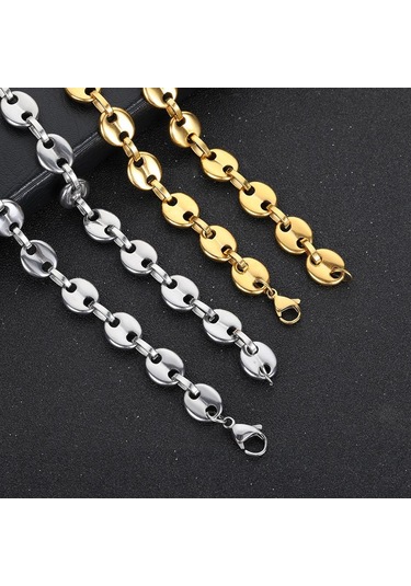 Altın Paslanmaz Çelik Hip Hop Kahve Çekirdeği Zincirler Kolye Domuz Burun Zincirleri Bilezikler Punk Kolye 6mm-23cm