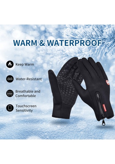 Yaleker Kışlık Dokunmatik Ekranlı, Su Geçirmez Pu, Kayak Ve Motosiklet Sürüşü İçin Isı Sağlayan Polar Eldiven - Siyah S