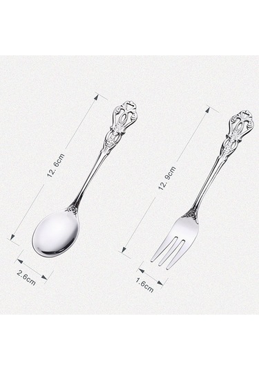 Sones 2 Adet / Paket Retro Ajurlu Oymalı Tatlı Kaşığı Çatal Seti Oymalı Çatal Bıçak Takımı Hediye Kutusu, Stil: Pembe Kutu