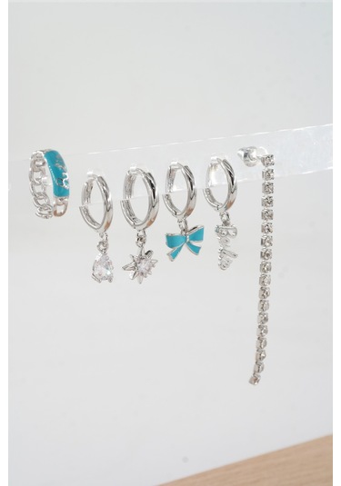 Kadın Vip Seri Özel Tasarım Baget Zirkon Taşlı 6'lı Küpe Seti 01001 Çok Renkli