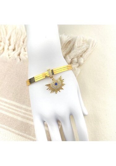 Çelik Ajda Bilezik Charmlı Ajda Bilezik Zirkon Taşlı Güneş Model Gold Gold