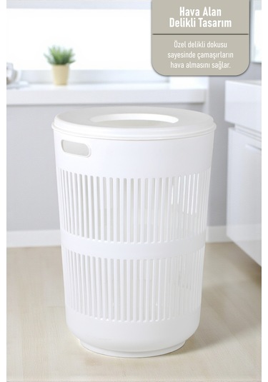 İronika Solara İkili Dekoratif Kirli Çamaşır Sepeti Seti Oyuncak Sepeti 60 - 22 Litre Beyaz Beyaz