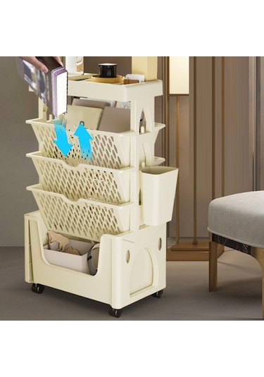 Suntek Mobil Kitaplık Arabası Tekerlekli Çok Amaçlı Bej