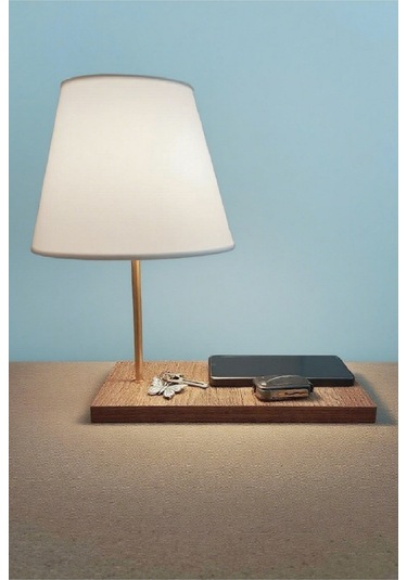 Dekoratif Masa Abajuru Mdf Ayak Kumaş Başlık Beyaz