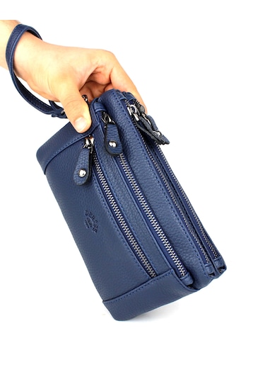 Erkek Lacivert Çok Bölmeli Bileklik Kemerli El Bantlı Portföy Çan
