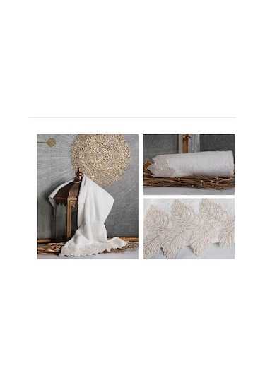 Leydi Home Yaprak Dantelli Havlu Krem 50x90 Cm Krem
