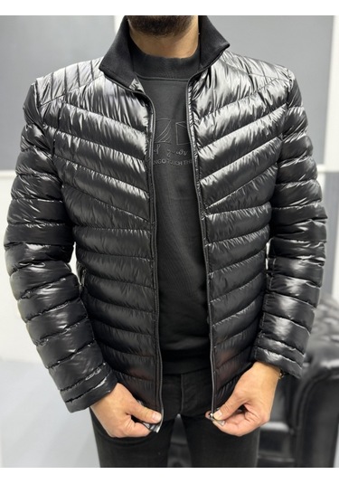 Avni Ceylan Erkek Parlak Şık Slim Fit Kışlık Şişme Mont Siyah