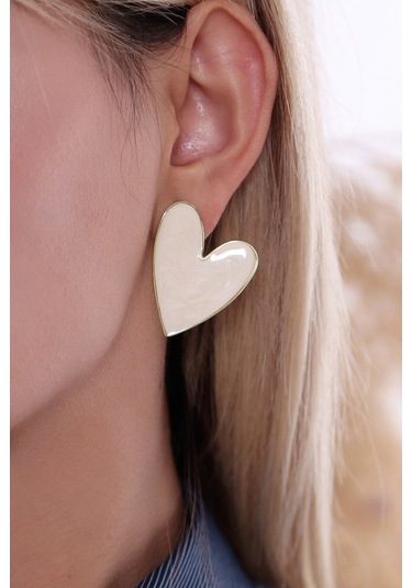 Bhs Life 925 Ayar Gümüş Özel Büyük Kalp  Küpe Krem