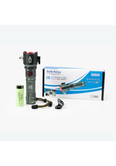 Gold Police GP-218 Acil Durum Güçlü Tg LED Zoom Uzun Menzilli El Feneri 3000 Lümen Gri