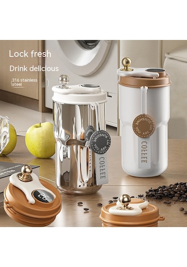 Sımıcg 420ml Kahve Termal Kupa Ekran Sıcaklığı Termos Bardak Beyaz