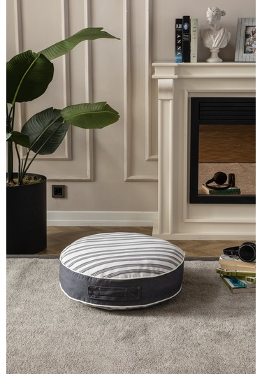 Çizgili Dış Mekan Puf Minderi, 60x60 Cm, Balkon Ve Teras İçin