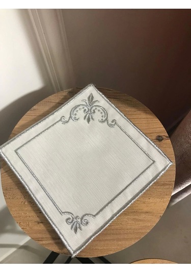 Nivemeshome Mihrimah Nakışlı Gümüş Kare 6 Adet Keten Kokteyl Peçetesi Kahve Yanı Sunumluk Gümüş