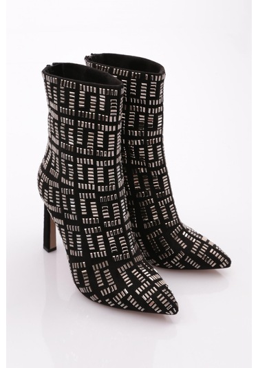 Dgn 286 Kadin Topuklu Bot Siyah Platin