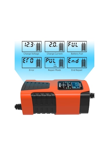 Foxsur 2a / 6v / 12v Araba / Motosiklet 3 Kademeli Tam Akıllı Akü Şarj Cihazı Kırmızı