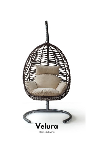 Class Bahçe Salıncağı - Kahve Rattan Krem Minder Kahverengi