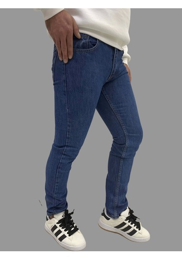 Erkek Dar Paça Düz Newone Koyu Mavi Kot Pantolon Koyu Mavi