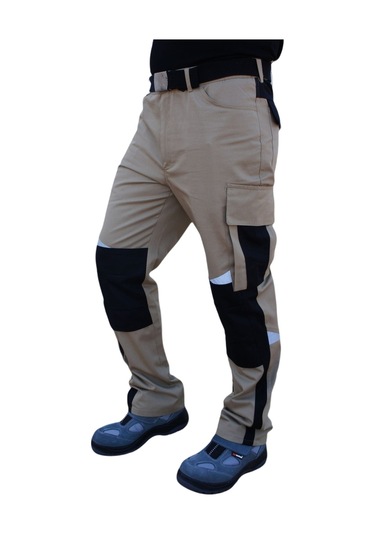 Uniprom Erkek İş Pantolonu Roma Model Diz Destekli 6 Cepli Bej Siyah